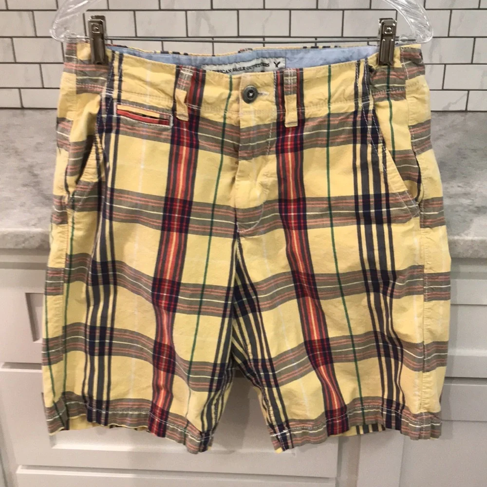 American‎ Eagle Shorts Mens 30 Yellow Plaid Preppy Eclectic Grandpa Golf Tennis